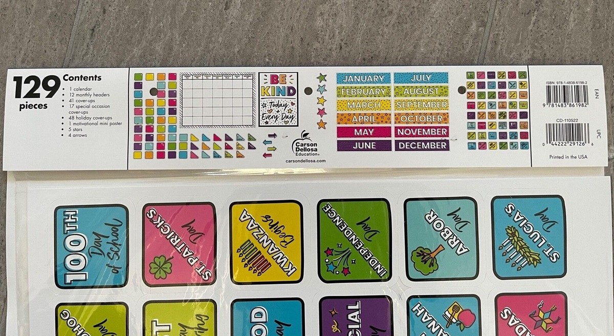 Carson Dellosa Kalender-Pinnwand-Set, 118-teilig – Mit Monatsüberschriften, Jahreszeiten, Wetter & Mehr, Boho-Regenbogen-Design