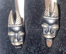 Vintage Swank African Black Head Mask Gold-Tone Cufflinks Costume Jewelry