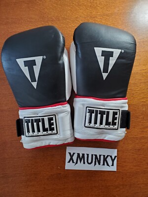 Title Boxing Gloves Gel World Heavy Bag MMA Training - Black / White - Large