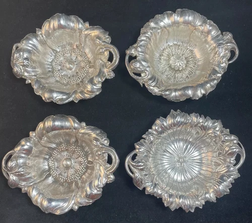 Set Of Four Reed & Barton Les Cinq Fleurs Sterling Silver Nut Dishes Poppy