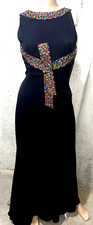 Escada Crystal Bead Bow Embellished Long Maxi Gown Black Dress US 4 6 / DE 36