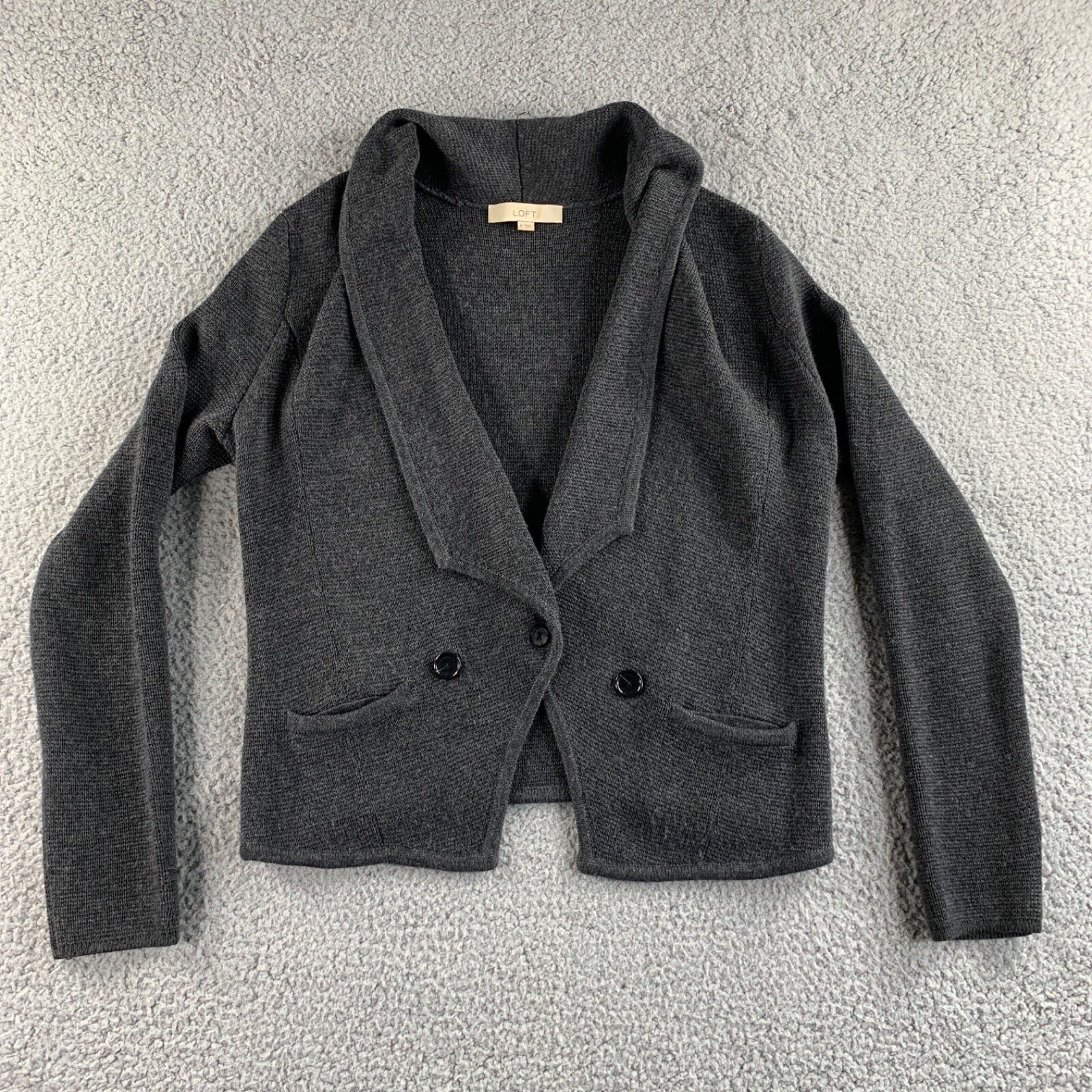NEW Ann Taylor Loft Blazer Womens Medium Gray Jacket Wool Blend Coat 1 Button