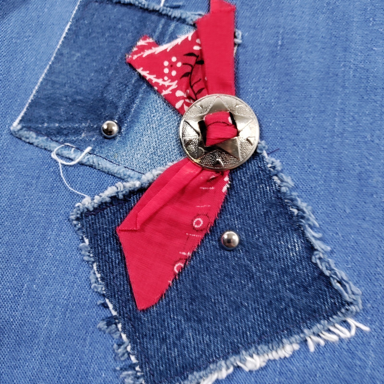 Vtg Handmade Grannycore Denim Patchwork Vest Larg… - image 9