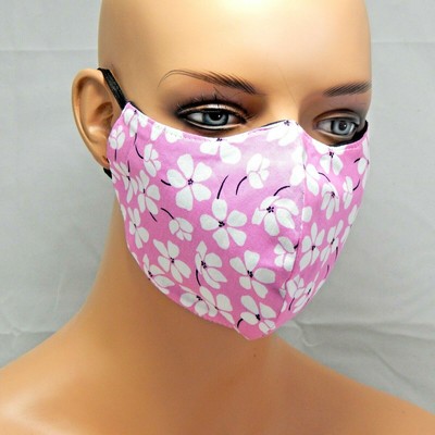 Pink Floral Cotton Face Mask Washable 3 Layer 3d With Nose Wire