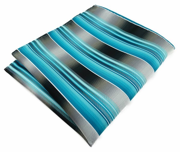 Tigertie Designer Einstecktuch In TüRkis Silber Anthrazit Grau Gestreift-image