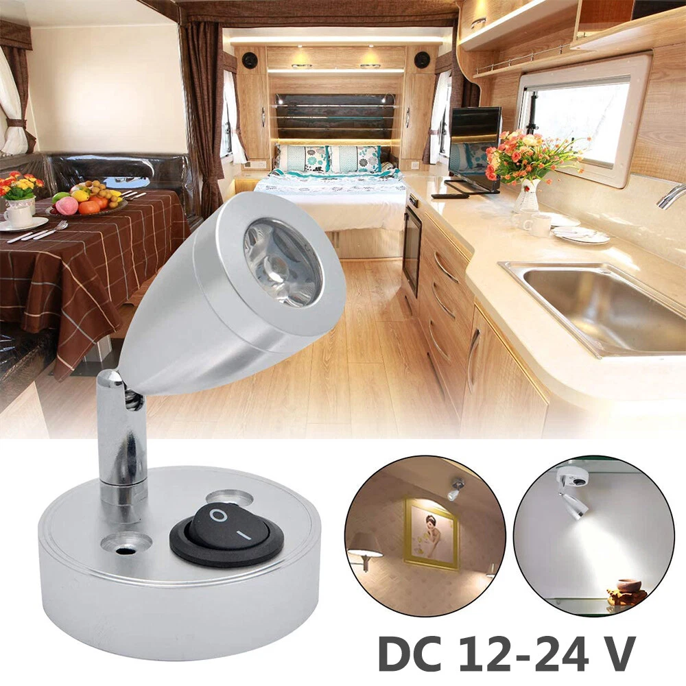 3Color LED RV Interior Spotlight Reading Lamp USB Port Wall Light Van Caravan