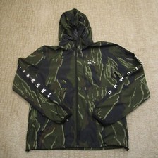 Billabong Jacket Men Small Green Tiger Striped Camo Windbreaker Hooded Surfer