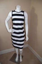 KAREN KANE Black/White Striped Sleeveless Exposed Back Zipper Dress~Size L