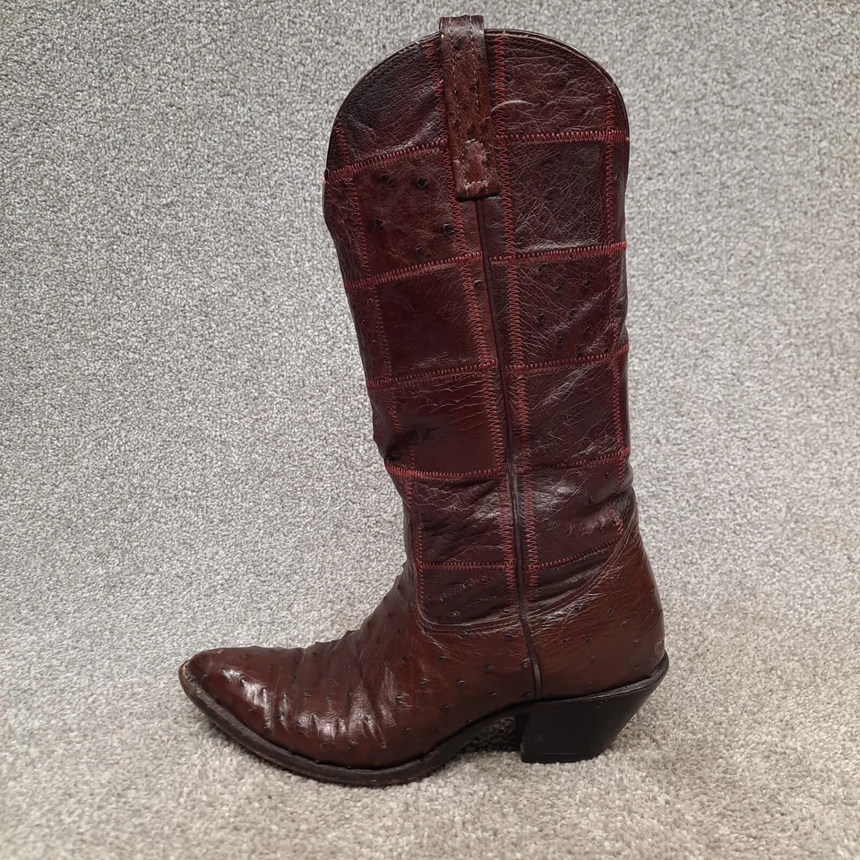 Nocona Quill Ostrich Leather Western Cowboy Boots Womens Size 6.5 D Burgundy - Image 4 of 4