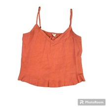 Aerie Linen Spaghetti Strap Flowy Cropped Tank Blouse Size Medium V-Neck Ruffle