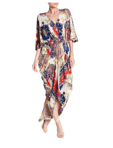 TOV Los Angeles Jersey Draped Print Dress ~38 / S- M  RETRO PARTY GLAM