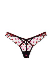 Victoria's Secret Dream Angels Heart Embroidery V-String Panty Color Black NWT