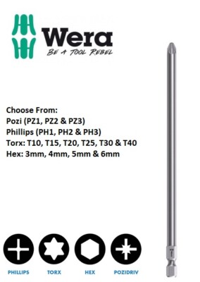 Wera Z Tough Long 152 mm (6'') Schraubendreher-Bits Größe wählen Pozi Kreuzschlitz Sechskant Torx