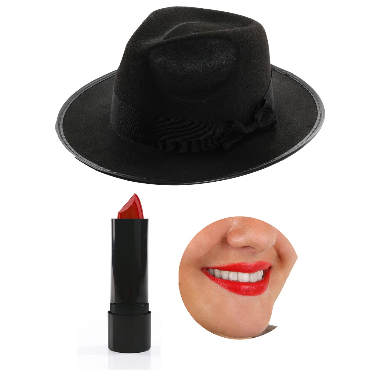 TAYLOR SWIFT FANCY DRESS BLACK HAT RED LIPSTICK ERAS TOUR ACCESSORIES 00'S
