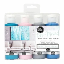 American Crafts Color Pour Pre-Mixed Paint Kit 4/Pkg Mixed Iridescent 348503 new