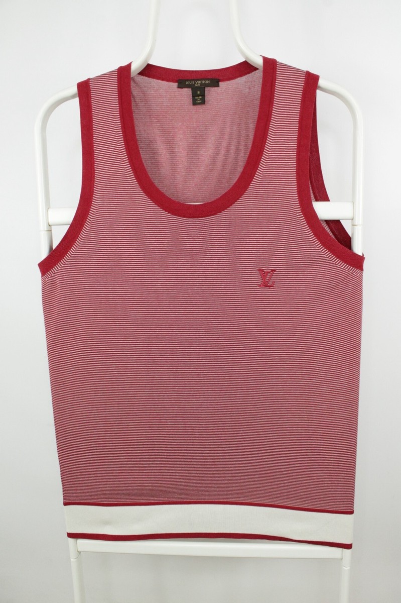 Louis Vuitton Cotton Silk Red Strips Tank Tops With LV Logo Slim