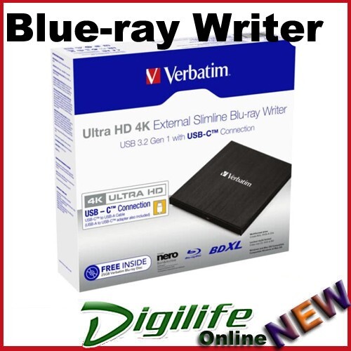 Verbatim External Slim Blue-ray Writer Ultra HD 4K USB-C Connection, Inc Nero - Picture 1 of 3