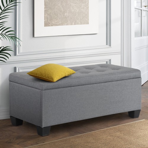 Artiss Blanket Box Storage Ottoman Linen Fabric Foot Stool Chest Toy Bed Grey - Picture 8 of 8