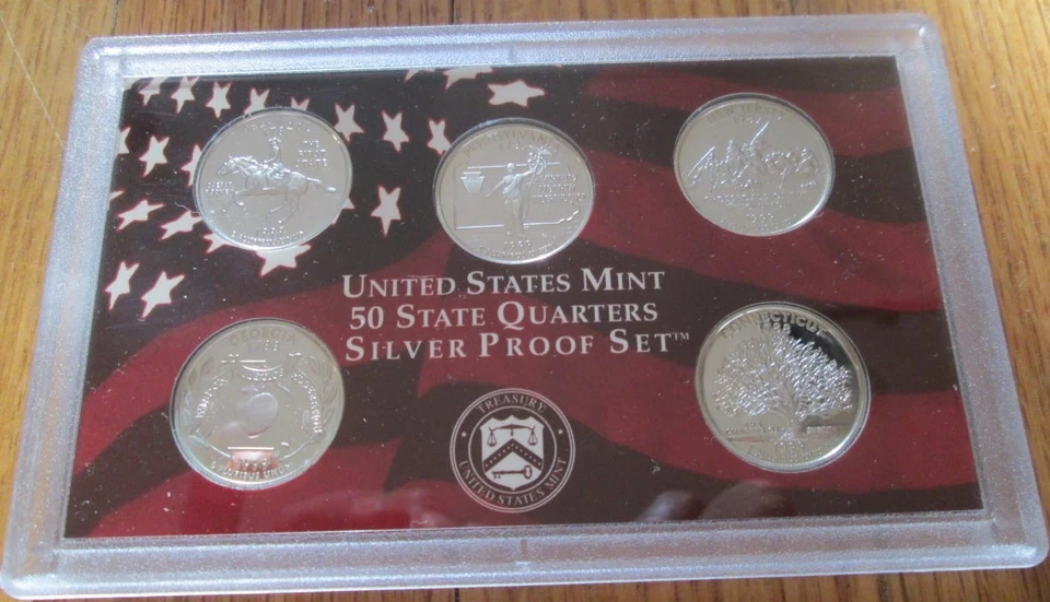 1999 Silver Proof Set U.S. Mint Box & COA 9 Coins 5 Key State Silver Quarters - Image 3 of 4