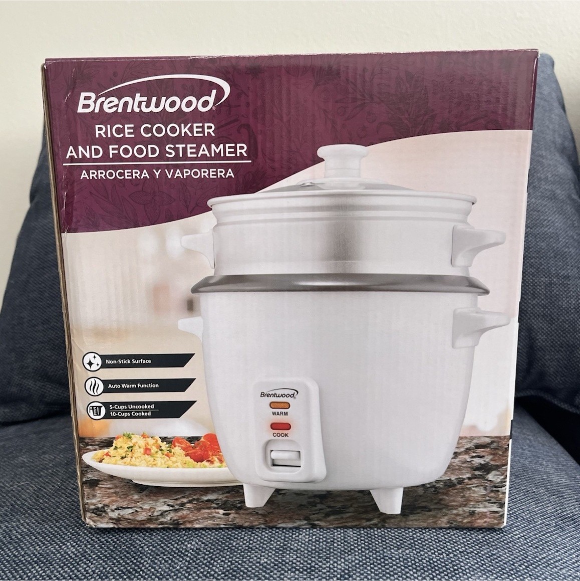 Brentwood Rice Cooker and Food Steamer White 5 Cups Uncooked Tempered Glass Lid