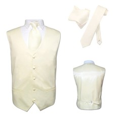 Men's Dress Vest NeckTie Hanky CREAM Ivory Color Neck Tie Set for Suit or Tuxedo