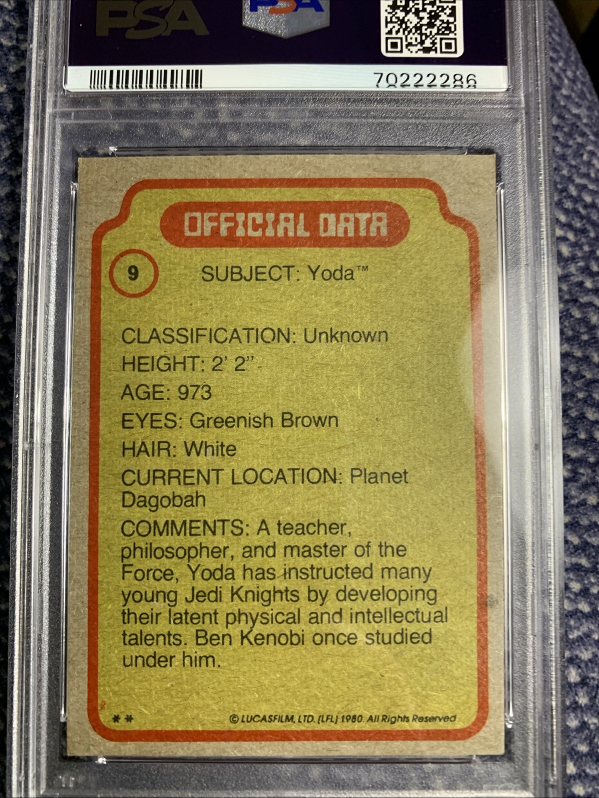 1980 Topps Star Wars Empire Strikes Back #9 Yoda PSA 8 view 3