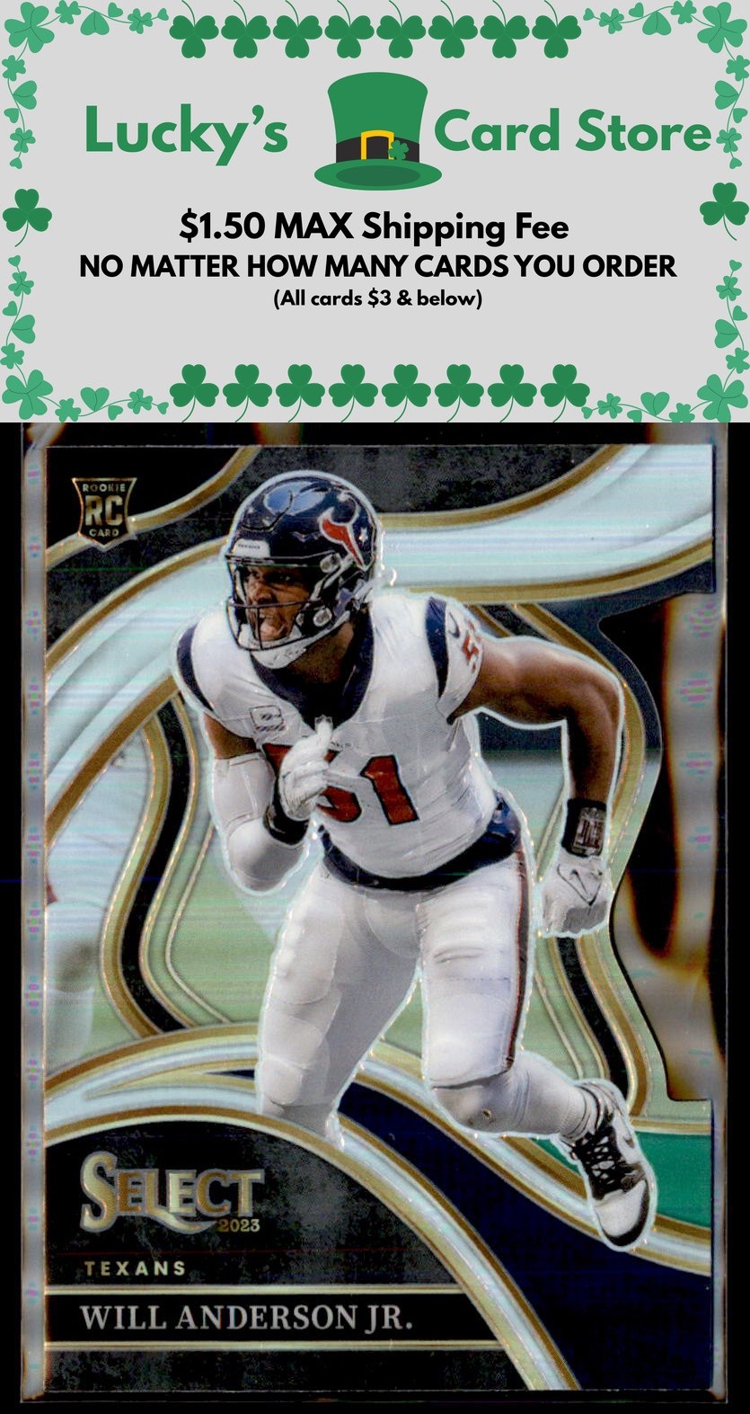 2023 Panini Select #207 Will Anderson Jr. Black and Green Prizms Die Cuts