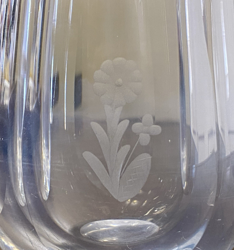 Orrefors Schweden Kristall 3 1/2" 8-seitige Knospenvase geätzte Blumen ~ handsigniert - Bild 6 von 10