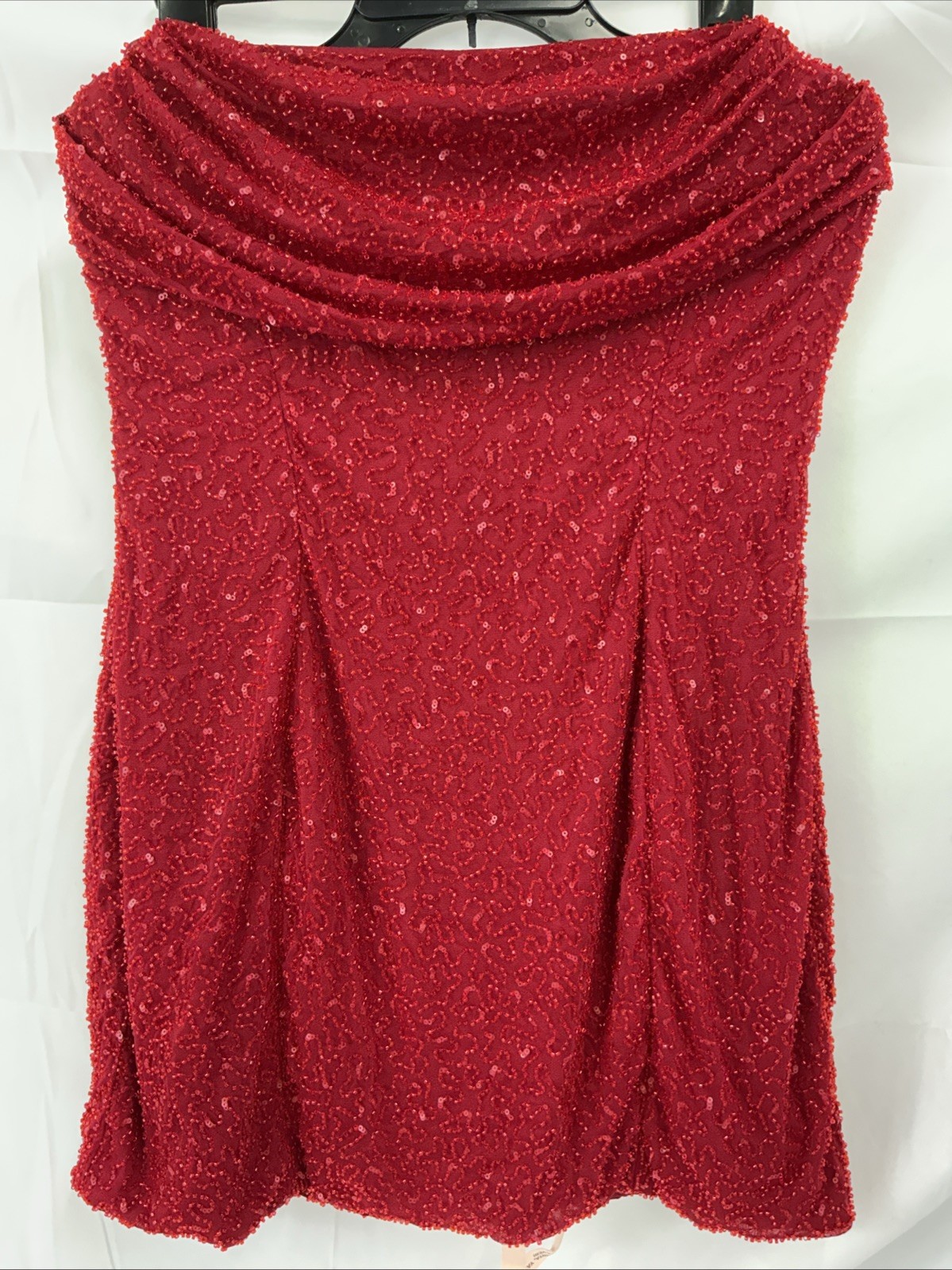 Oh Polly Basel Beaded Strapless Cowl Neck Red Mini Dress UK 18 US 14 NWT