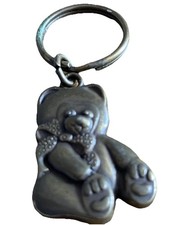 Vintage Teddy Bear Metal Keyring Keychain Silver Gray