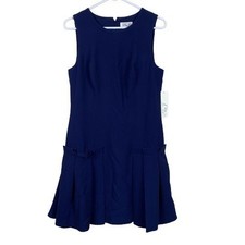 Eliza J New Navy Crepe Drop Waist Sleeveless Pleated Mini Dress 10 Party Coquett
