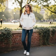 Catalina Windbreaker Jacket Small White Excellent Vintage Zip Up CA611095