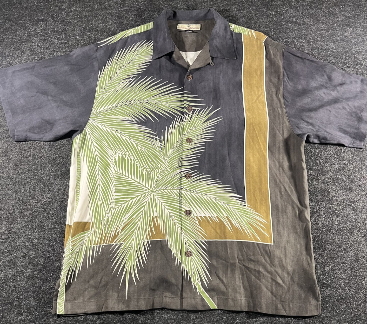 Tommy Bahama Mens M Silk Camp Shirt Green Palm Leaf Hawaiian Short Sleeve