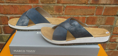 Marco Tozzi Damenschuhe Pantoletten offene Zehenpartie Sandalen mit Absatz UK 5 neu im Karton