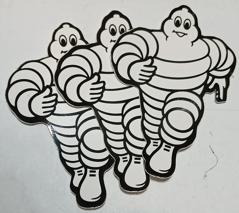 3 x Vintage 1980s Michelin Man Tire Decal Sticker Bibendum SUPER RARE DEALER NOS