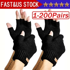 Winter Alpaca Wool Fingerless Gloves Thermal Men Knitted Half Finger Mitten Lot
