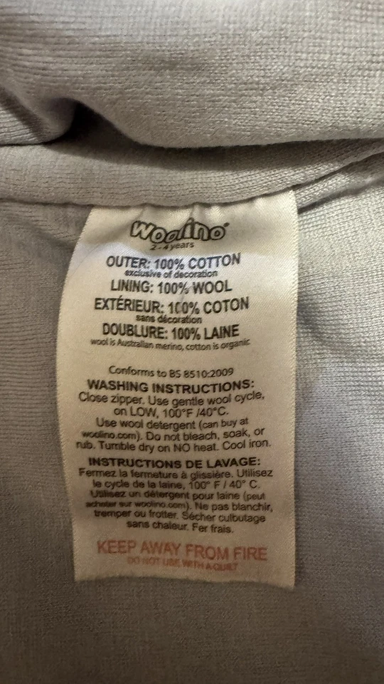 2 Woolino Toddler Sleeping Sack 4 Season Merino Wool Baby Sleep Bag 2-24 months - Image 3 of 4