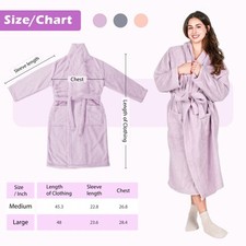 Womens Bathrobe Ladies Fluffy Sherpa Woman Spa Robe Shawl Collar Soft Warm Plush