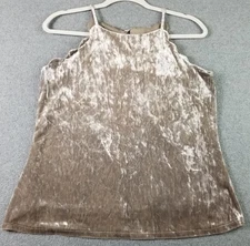 IN San Francisco Tank Top Women Medium M Taupe Crushed Velvet Sleeveless Stretch