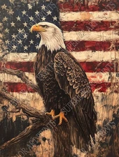 Bald Eagle American Flag Wall Art Print – 7 Sizes - Patriotic USA Symbol Rustic