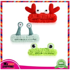 3Pcs Soft Coral Fleece Spa Headbands Cute Cartoon Animal Face Wash Skincare Set