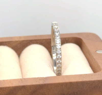 Women Silver Titanium 2mm Ring CZ Inlay Stepped Edge Ring Future Wife Ring