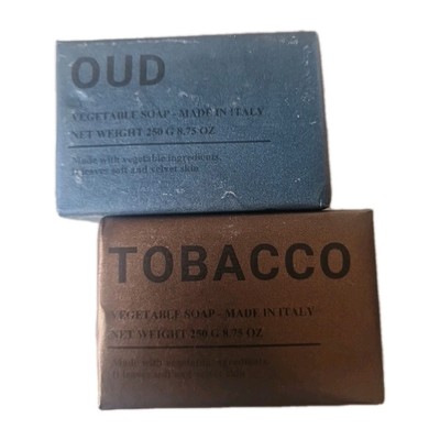 Oud & Tobacco Vegetable Soap 2 x 250g Made in Italy Rich Scent Vegetarian