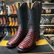 Men  s Red Python Snake Skin Boots. Cowboy Square Toe Boots. Bota Vaquero Piton