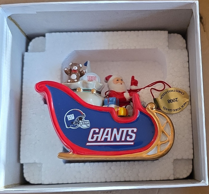 New York Giants Christmas Santa Sleigh Ornament 2008 Holiday NFL Collectible