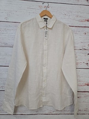 NWT Denham Rich Shirt L Sea Salt Linen Button Up Made in Europe PortugueseFabric