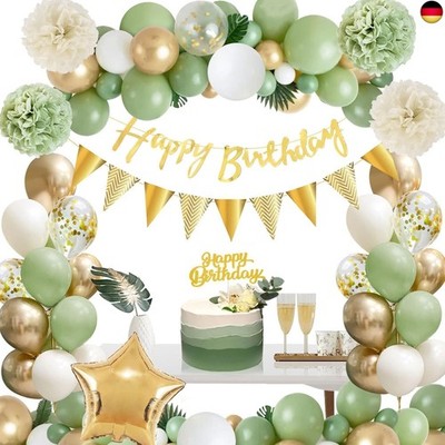 Geburtstag Deko für Frauen Männer, 62Pcs Salbei Grün Geburtstag Party Dekoration