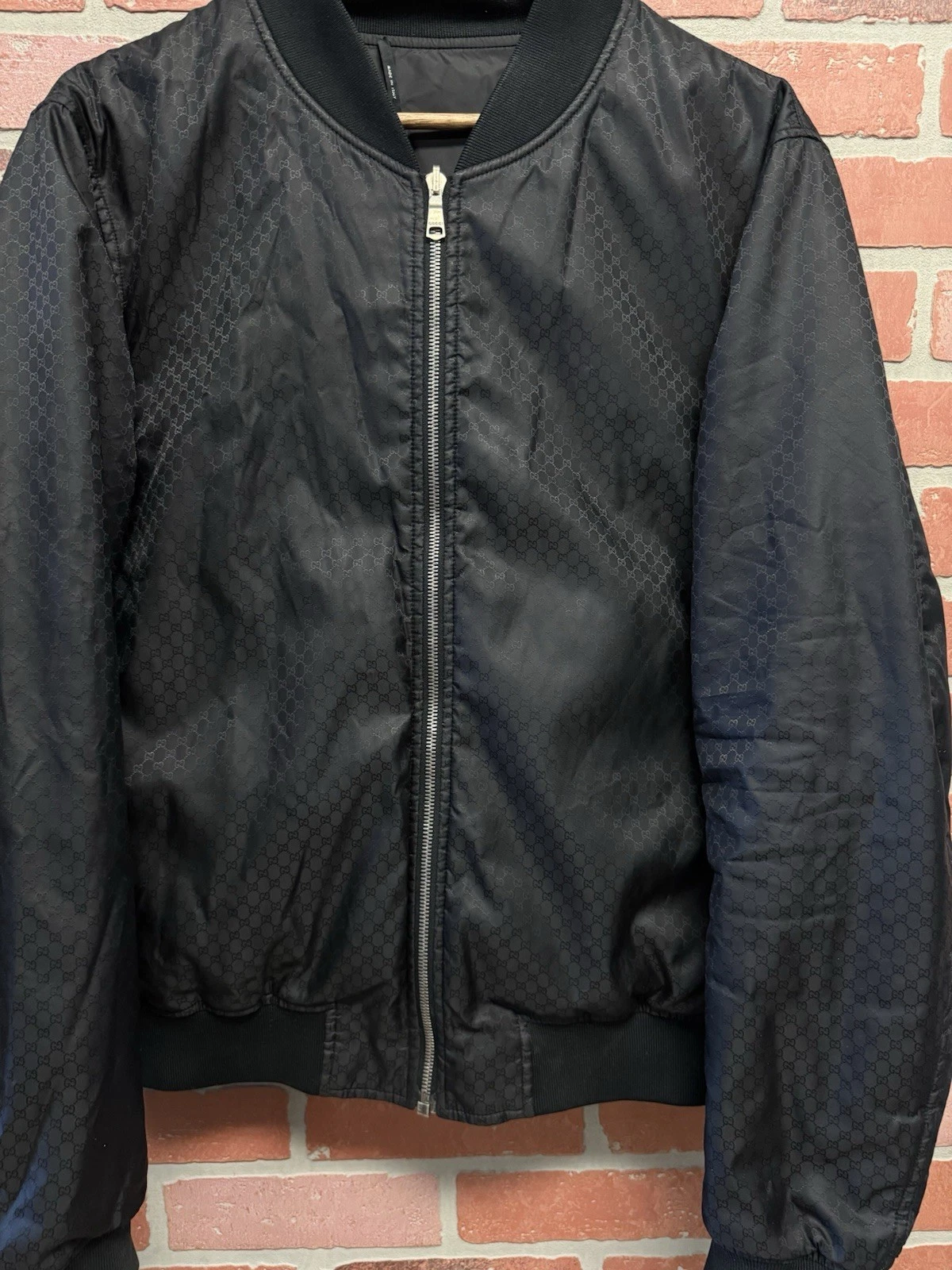 AUTENTICO Gucci GG Monogram Track Bomber Giacca Reversibile Nero Uomo TG 52 ?