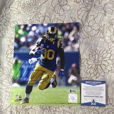 Todd Gurley Los Angeles Rams Signed Football Photo Beckett BAS COA Witnessed