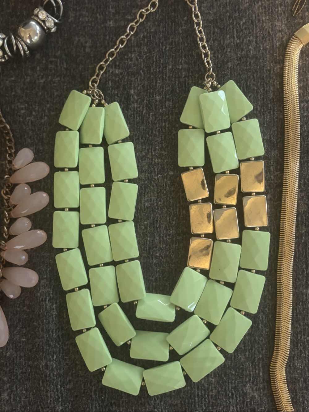 Mint Green Gold Tone Faceted Rectangular Bead 2 S… - image 1